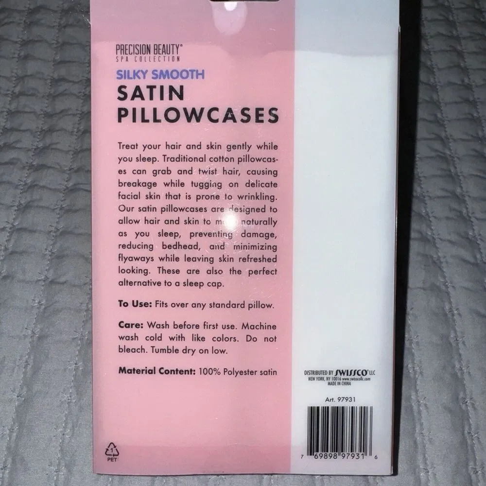 Precision Beauty Satin Pillowcases Women‎ Standard White 2 Pack Silky Smooth Spa